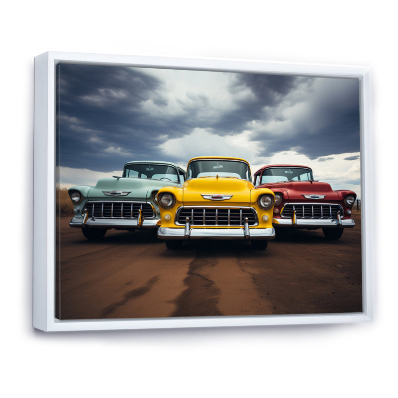 Pickup Truck Retro Rides I - Transportation Wall Art Living Room, Cadre flottant blanc, H 24 po x l 32 po x P 1 po