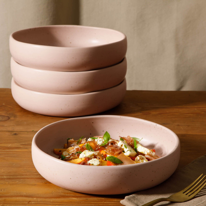 Bloomhouse Corcisa Clay 4 Piece Dinner, Pasta, Meal Bowl Set - Burnt Apricot Terracotta, Red