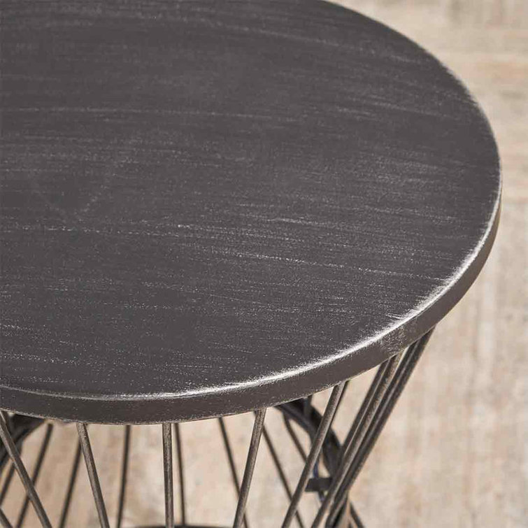 Powder-Coated Iron Side Table with Hourglass Shape & Open Cage Design