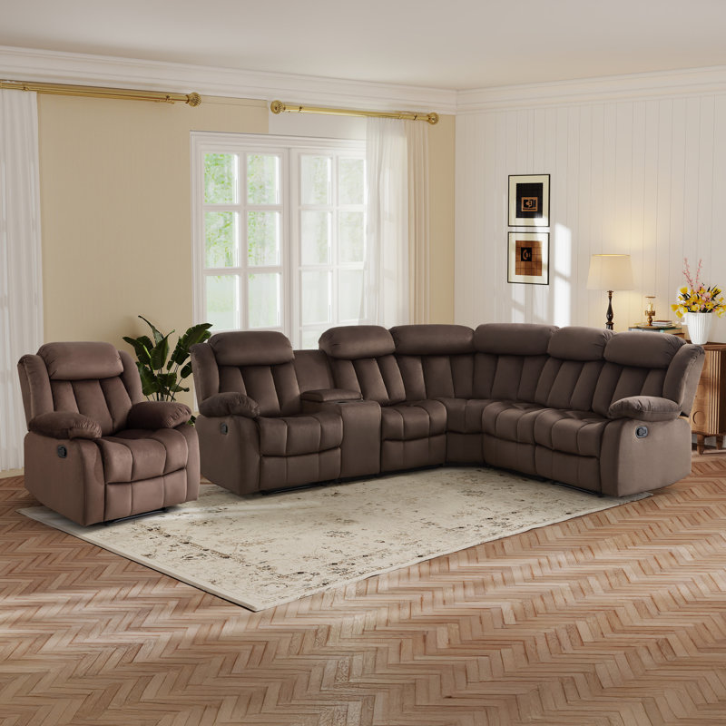 6 - Seater Corner Sectional Sofa With Functional Console & Manual Reclining Chair