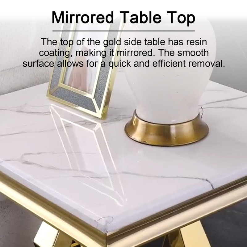Modern White Marble Coffee Table Set with Gold Diamond-Shaped Base