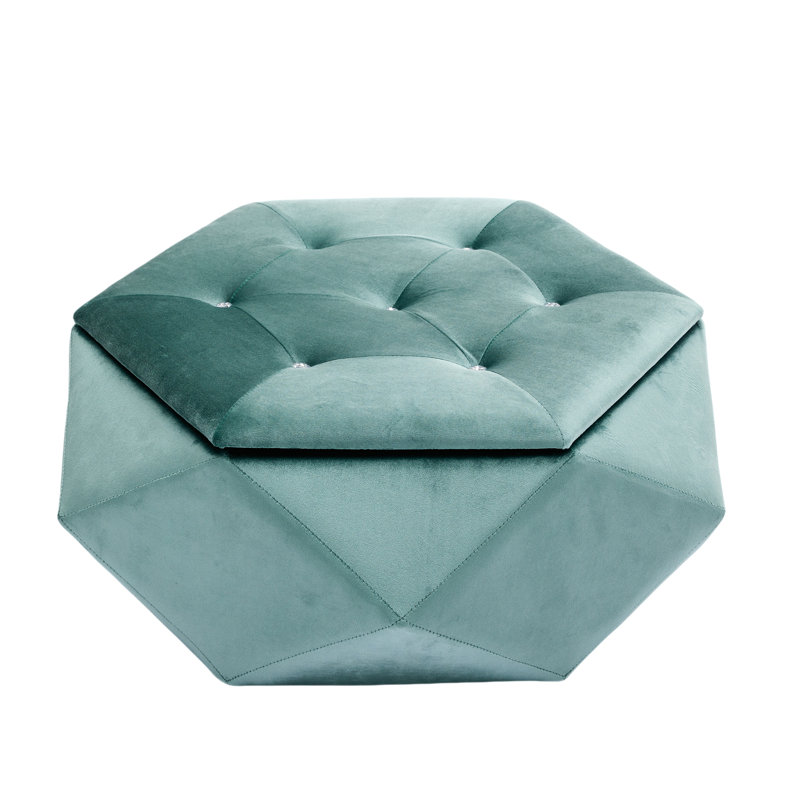 Élégant repose-pieds capitonné avec rangement en velours de diamant Polygon, repose-pieds multifonctionnel et siège pour rangement pratique, confortable et pratique