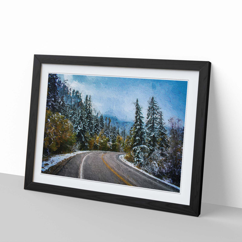 Winter Forest Road - Picture Frame Painting Print, Black Framed, 48cm H x 65cm W x 2cm D