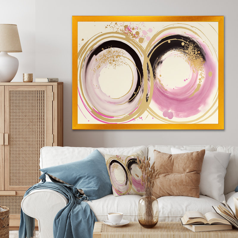 " Pink And Gold Curves III ", Gold Picture Framed Canvas, 12" H x 20" W x 1" D
