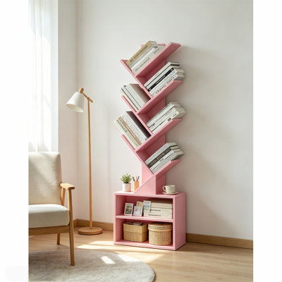 6 Tier Tree Shaped Floor Bookshelf, Tall Narrow Storage Cabinet, Freestanding Corner Display Organizer for Bedroom, Living Room & Home Office