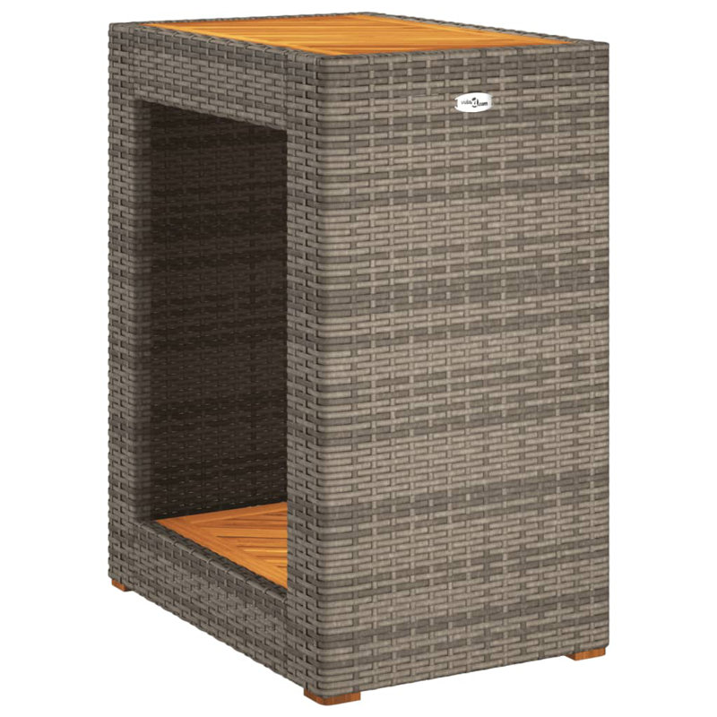 Bungalow Rose Patio Side Table With Wooden Top 23.6"X15.7"X29.5" Poly Rattan, Gray
