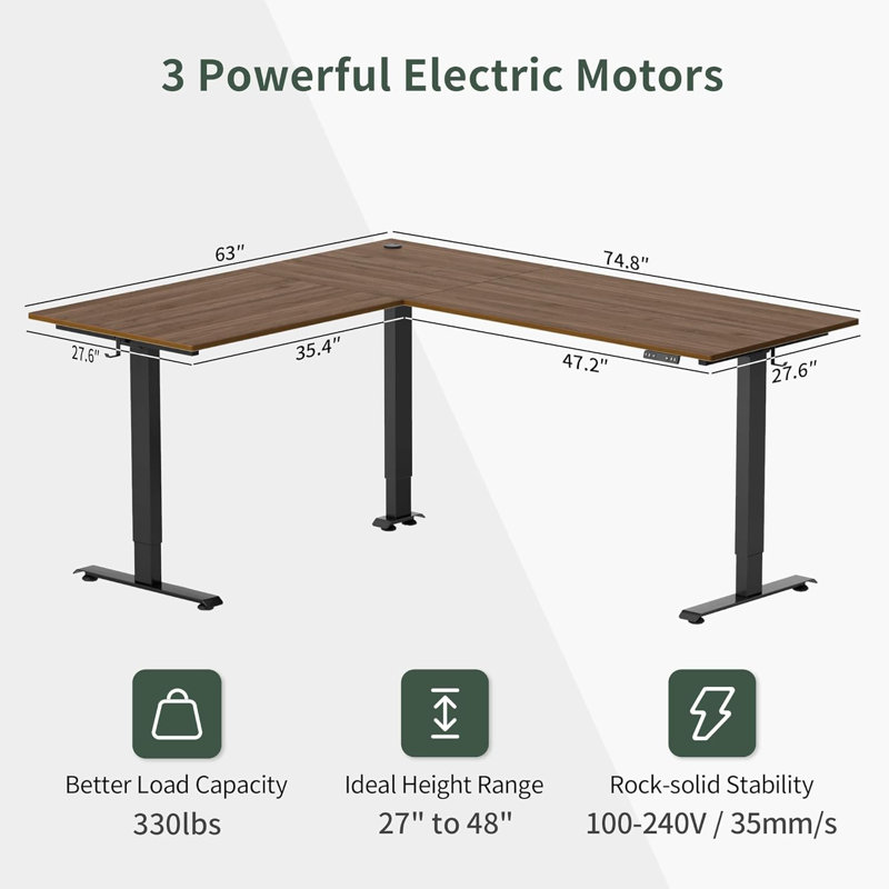 Electric Height Adjustable L Shaped  Home Office Table, Gray