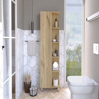 Armoire à miroir en lin, quatre tablettes intérieures, cinq tablettes extérieures - chêne clair