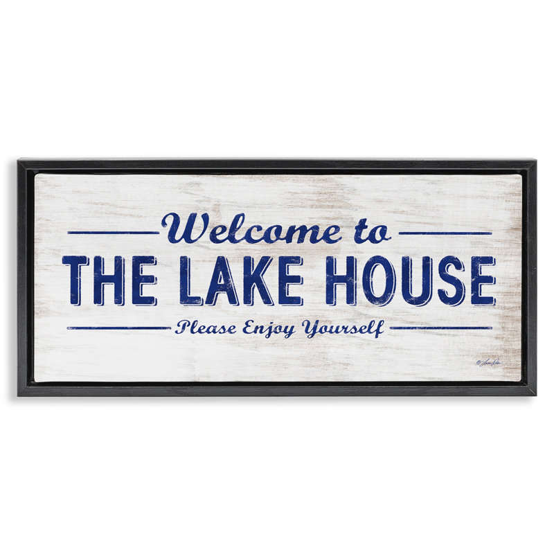 «Rustic Lakehouse Welcome» par Lauren Rader, Cadre flottant noir de jais, H 14 po x l 31 po