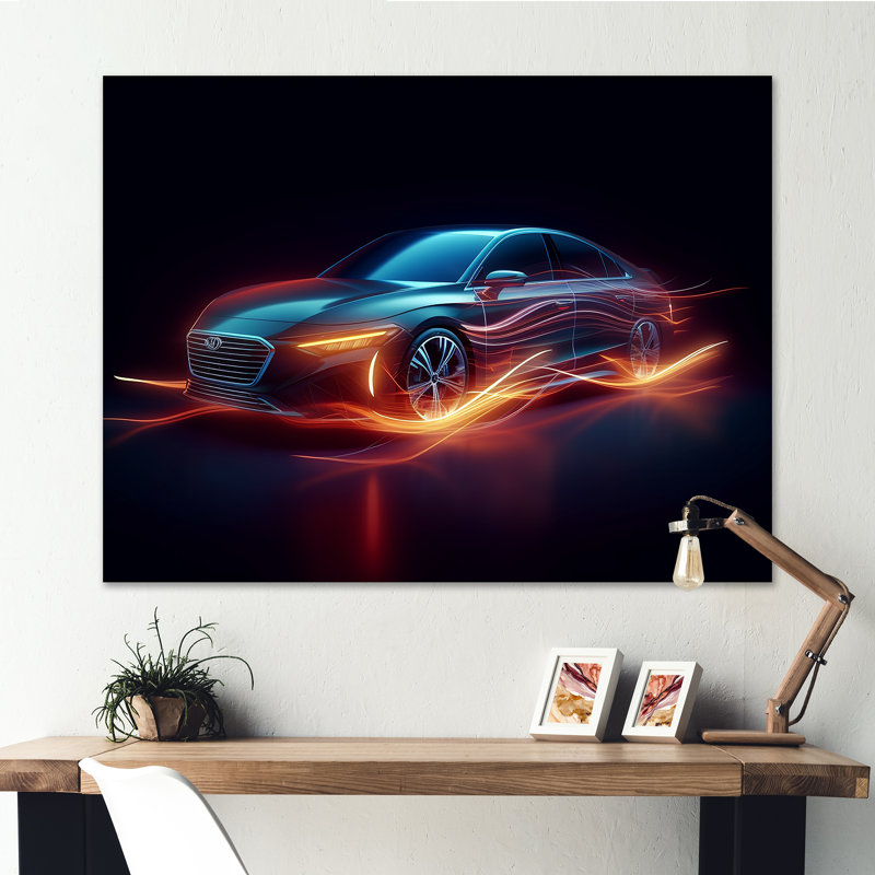«Neon Light Strips Luxury Car On», reproduction sur toile, H 24 po x l 32 po x P 1 po, Toile tendue