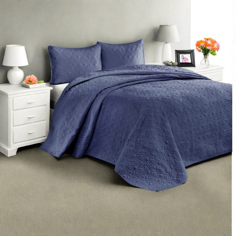 Ensemble de literie réversible en coton bleu marine, surdimensionné pour lit simple, confort campagnard