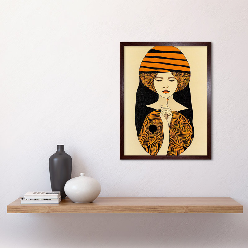 Woman Retro Midcentury Modern Art Nouveau - Print, Brown Framed Paper, 43cm H x 33cm W x 2cm D