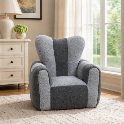 Pouf Teddy Confortable pour Enfants, Joli Canapé Relax avec Dossier en Forme de Cœur et Motif Color Block, Grand Fauteuil de Lecture