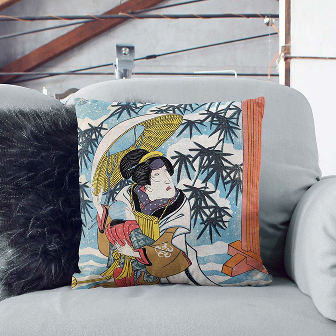 Caught in the Snow by Utagawa Kunisada Cushion with Filling