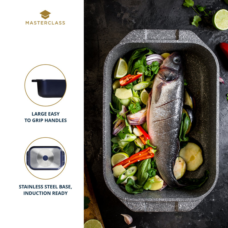 MasterClass 2pc Blue Cast Aluminium Cookware Set with 4L Casserole Dish, 34cm Roasting Pan