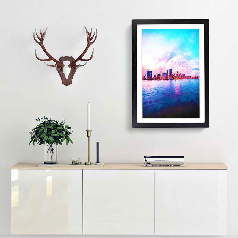 Miami Florida Skyline in Abstract - Picture Frame Graphic Art Print, 48cm H x 36cm W x 2cm D, Black Framed