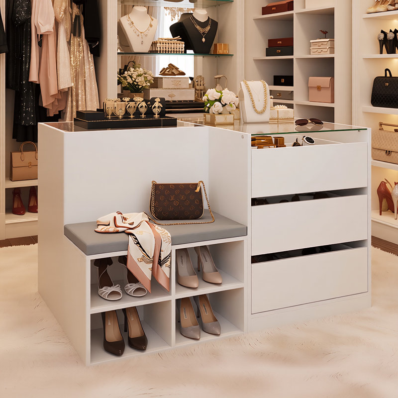 9-Drawer 4-Shelf Chest With Top And Comfortable Bench