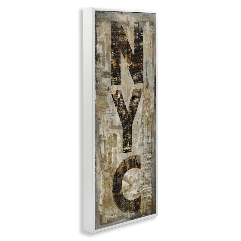«New York City», collage, estampe numérique par Luke Wilson, H 24 po x l 10 po, Giclée encadrée blanc bord de mer