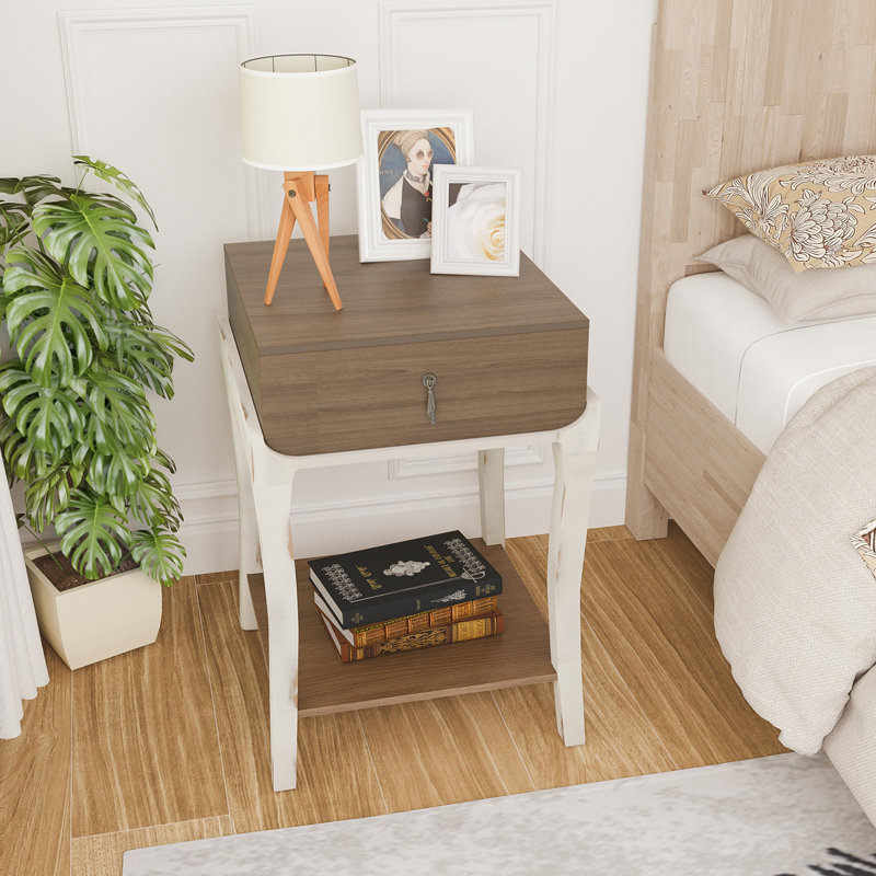 Table de bout, Plateau en bois / base blanche
