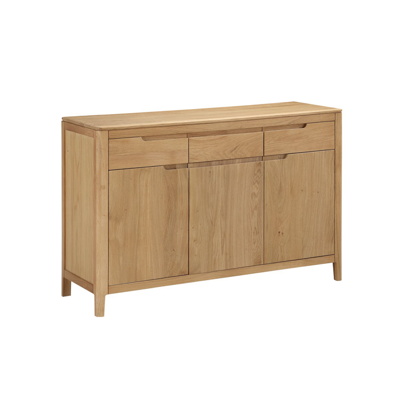 Remi 120 Cm Wide 3 Drawer Solid Oak Sideboard, Oak