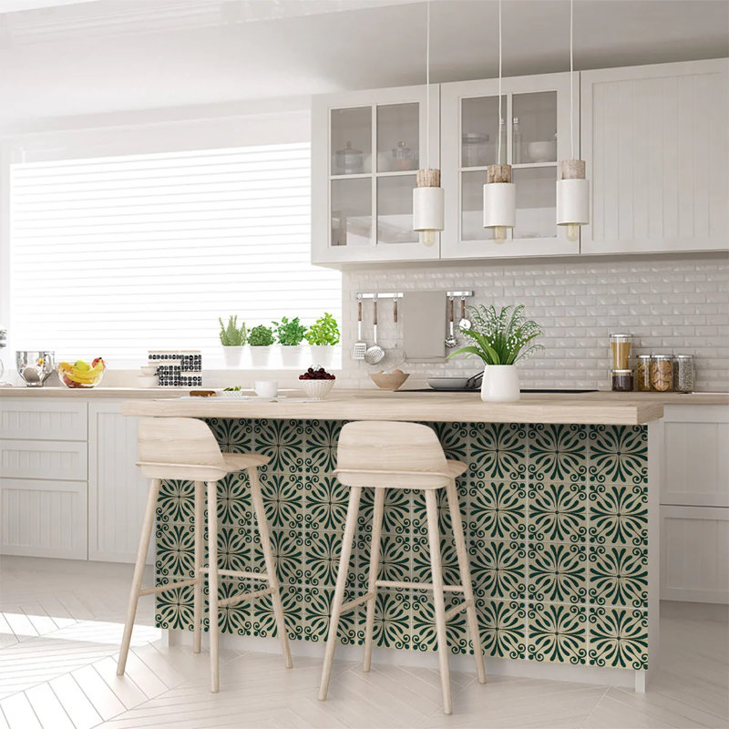Dark Green and Antique White Vinyl Peel and Stick Tile 8x8