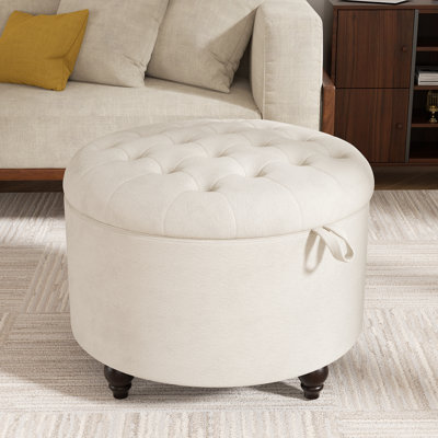 Button-Designed Upholstered Ottoman With Storage