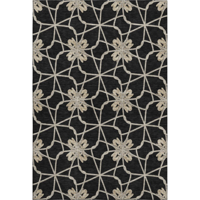 Premium Machine Washable Prisco Black Rug