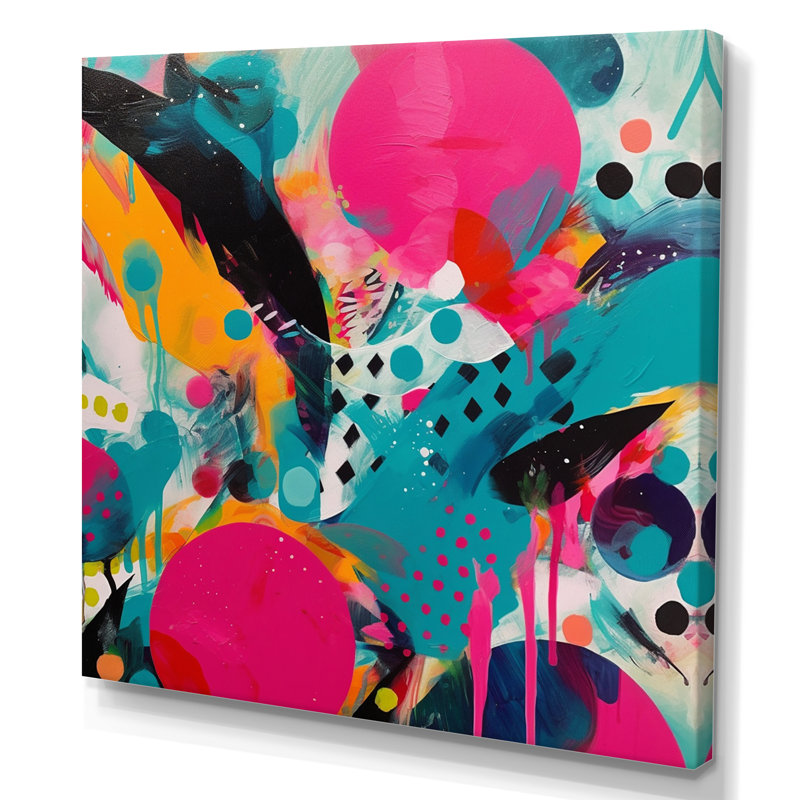 Art abstrait sur toile rose et turquoise abstraite I, H 36 po x l 36 po x P 1,5 po, Toile tendue
