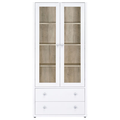 Bogard 4-Shelf Glass Door Tall Cabinet With Drawers by Ebern Designs