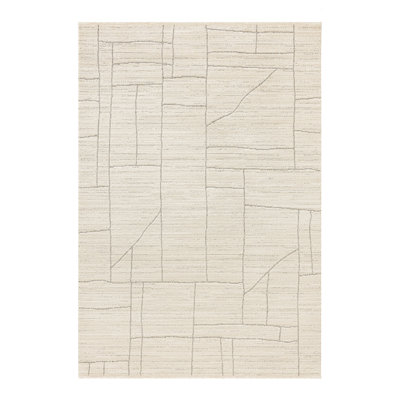 Mervela Abstract Grid Area Rug, Ivory