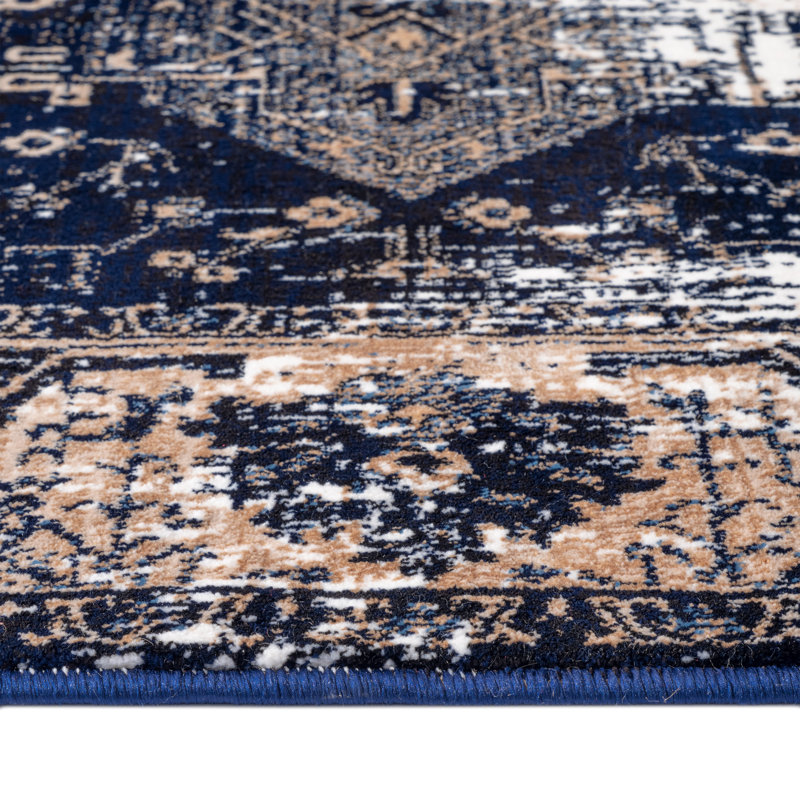 Floral Flatweave Area Rug, Navy, Rectangle 120 x 170 cm