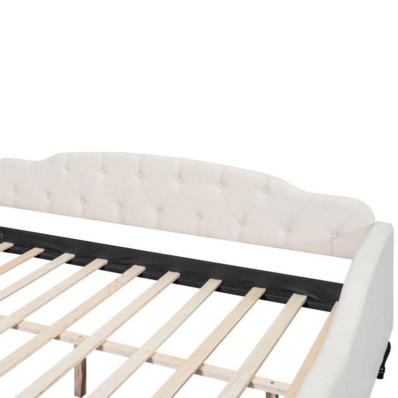 Full Size Beige Upholstered Tufted Daybed