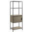 Bibliothèque grise avec armoire de rangement - structure en métal pour la chambre à coucher et le salon avec finition grise présentant des objets décoratifs