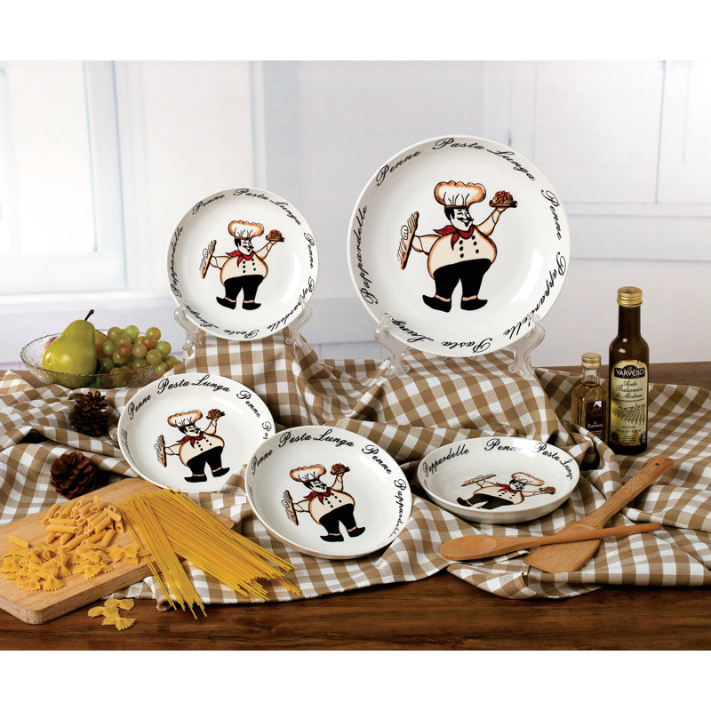 Lorren Home Trends Porcelain China Stainless Steel Pasta Dish Bowl
