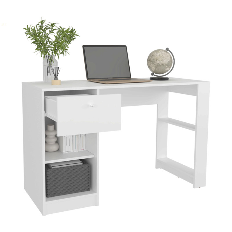 Bureau à 120 tiroirs 120 po Home, quatre tablettes, bureau d'écriture, bureau de jeu, bureau personnel, salon, Blanc