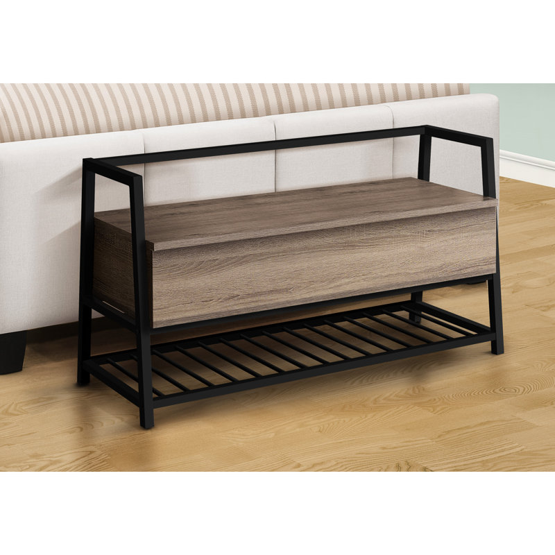 Modern Hallway Storage Bench, 42" X 16", Taupe Finish, Black Metal Frame Contemporary Bench With Storage, 42", Dark Wood-Look,