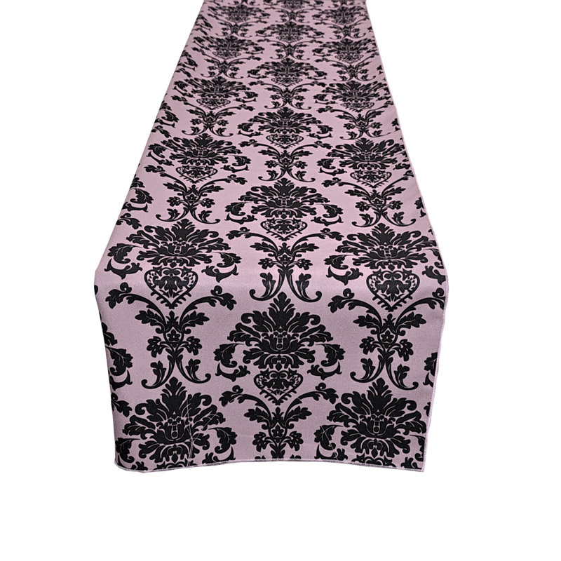 Poplin Damask Table Runner, 90" L x 12" W, Baby Pink