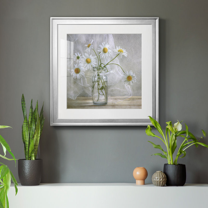 Marguerites - cadre photo, reproduction d'art sur toile, H 26,5 po x l 26,5 po x P 1,5 po, Cadre argenté