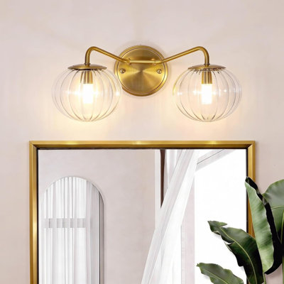 Contemporary Bathroom Vanity Light Fixture with Ribbed Clear Glass Globe Shades