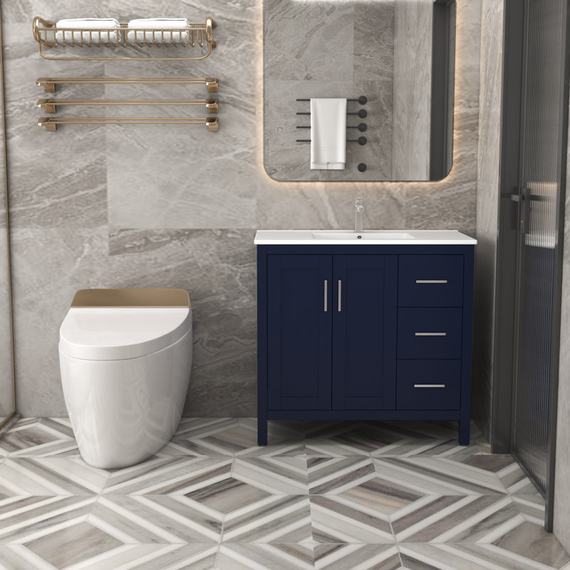 Lewey 36'' Single Bathroom Vanity with Ceramic Top, Matte Black