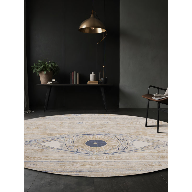 Machine Washable Beige Area Rug, Round 6'