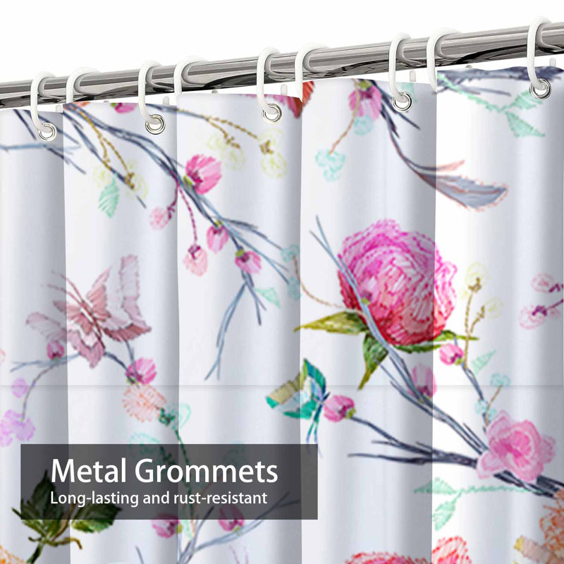 Rideau de douche imperméable à motif floral avec 12 crochets, L 72 po x l 78 po