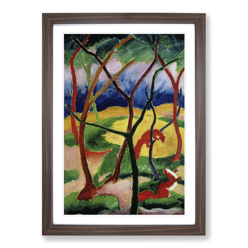 Weasels Playing by Franz Marc - Picture Frame Painting, Walnut, 36cm H x 27cm W x 2cm D