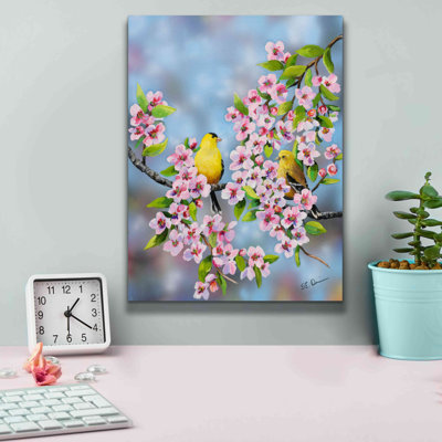 Finches in Cherry Tree by Sarah Davis - Wrapped Canvas Photograph -  Red Barrel Studio®, 9DD50EC908124EA79AEA2654E95E2A74