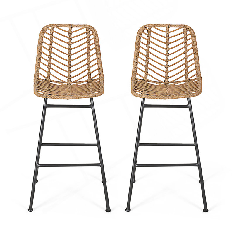 Set Of 2 Outdoor Wicker Barstools