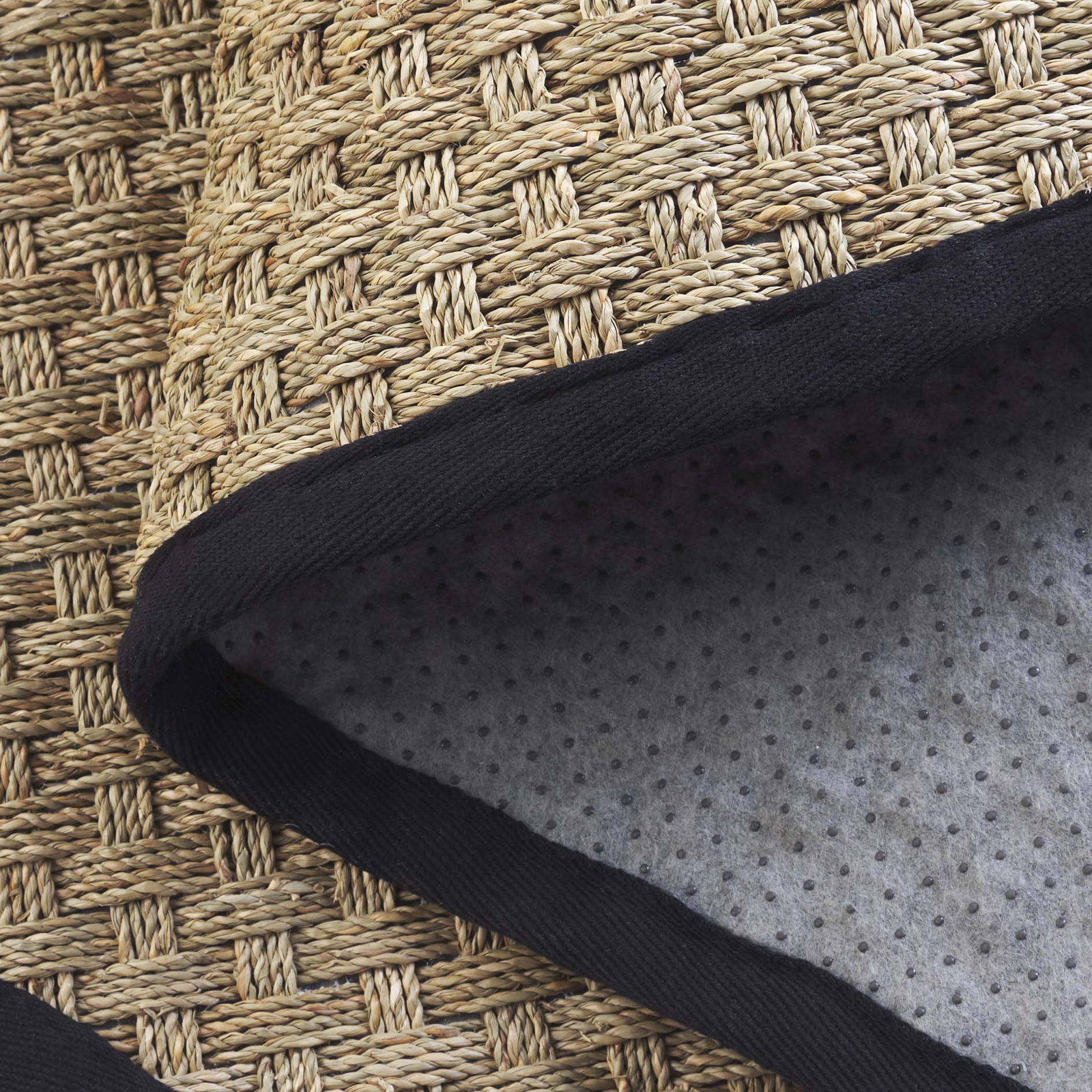 Natural Black Seagrass Rug, Runner 2'6" x 12'