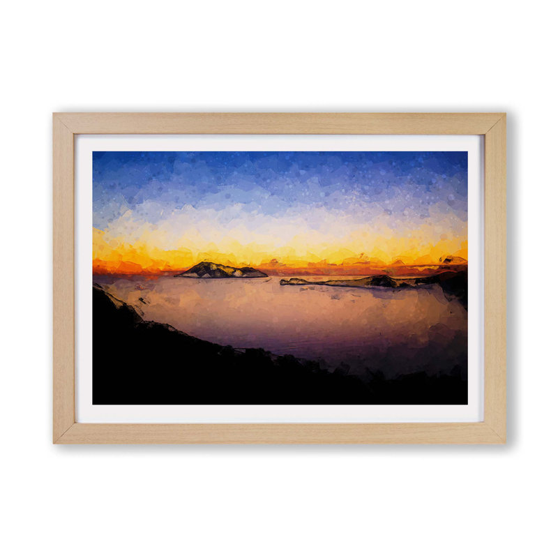 Sunset in Kythnos Greece - Framed Print, 45cm H x 63cm W x 2cm D, Oak