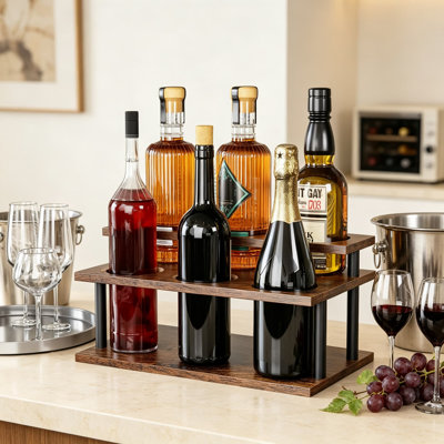 Organisateur de sirop de café, tablette en bois à deux niveaux pour bouteilles de sirop, support robuste pour bar à café, sirop de comptoir de cuisine, condiments et bouteilles de vin