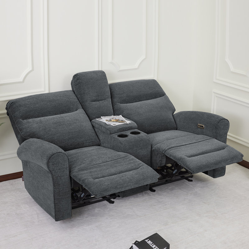 Endrik 78.3" Width zero clearance recliner  Power Reclining Loveseat with Console, for Small Spaces Living Room and RV, Gray