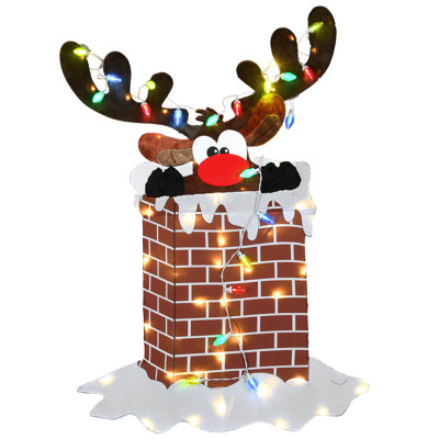 47 in. Reindeer Stuck in Chimney with LED Lights